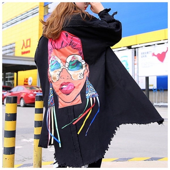 Jackets & Blazers - Black Graphic Back Denim Jacket